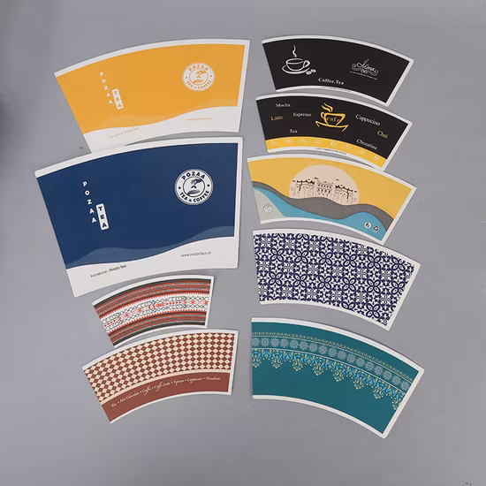 Ventilador de copo de papel de matéria-prima impressa personalizada por atacado com revestimento de PE